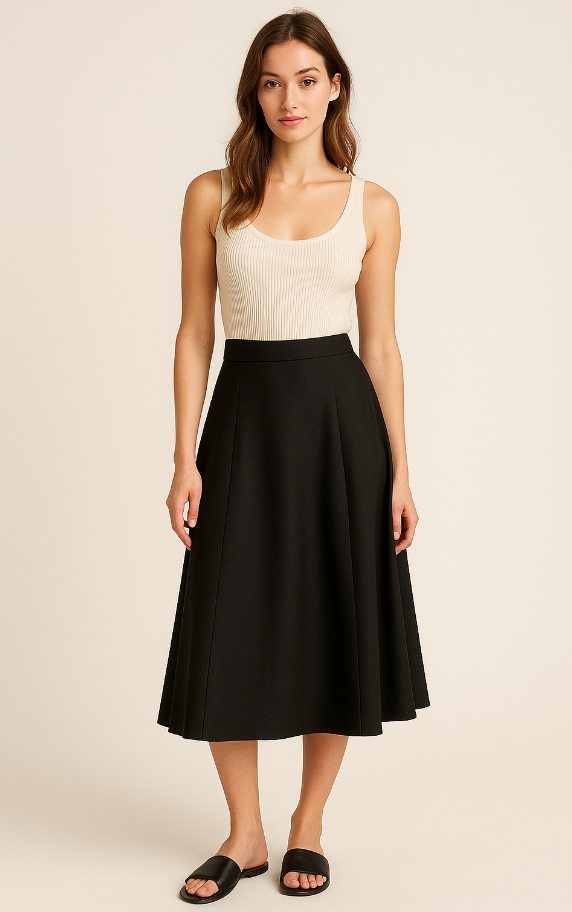 Jupe midi noire A-line