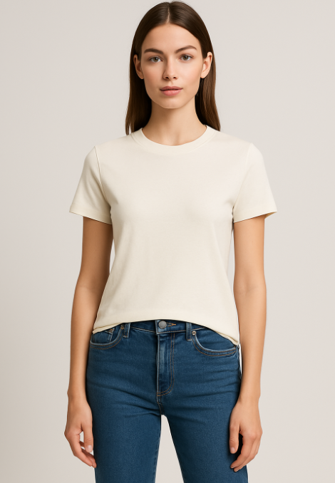 T-shirt basique crème col rond
